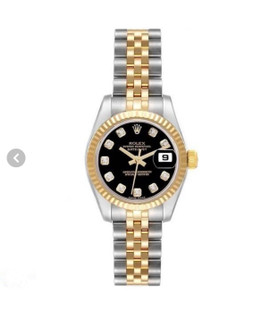 ساعت رولکس دیت جاست زنانه طلایی نقره ای صفحه مشکی اسمال 105035