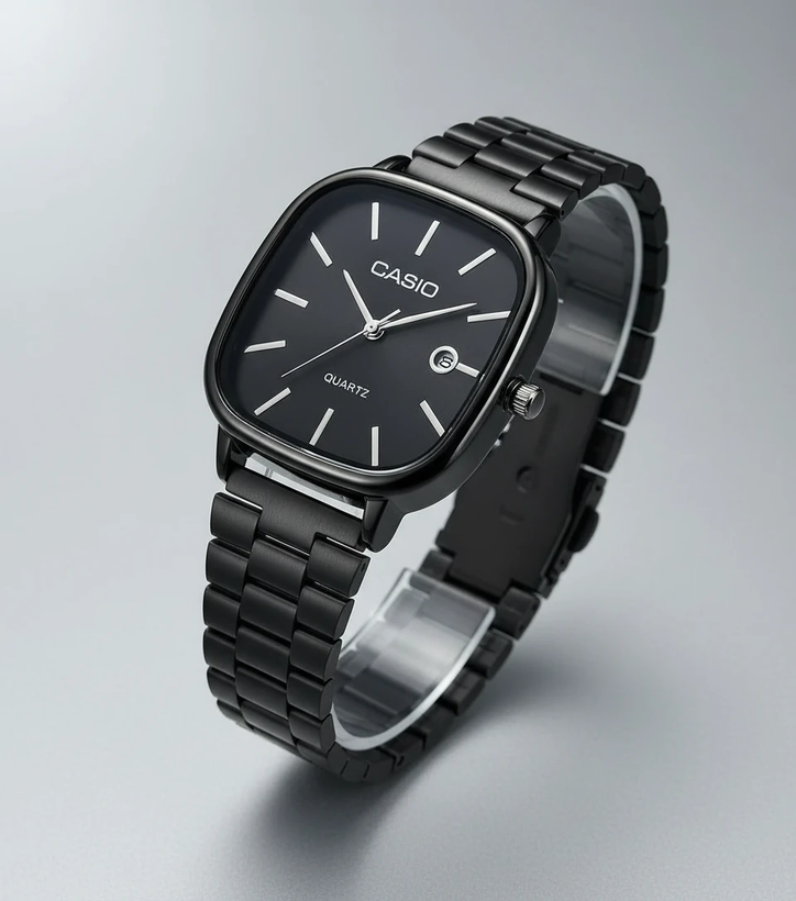 ساعت مردانه کاسیو مربعی، ساعت مچی مردانه casio - فول مشکی مردانه